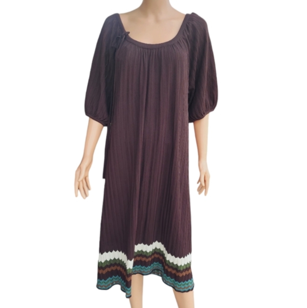 Adrianna Papell Womens Dress Plus Size 2X‎ Sweater Short Sleeve Brown Chevron